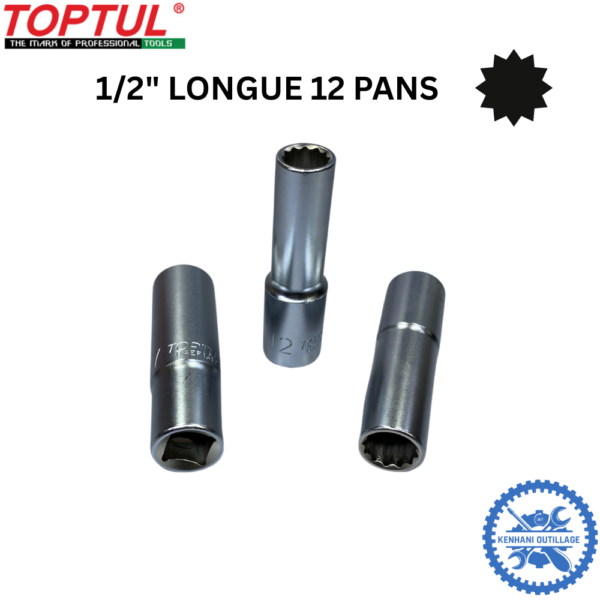 DOUILLES 1/2" LONGUE 12PANS TOPTUL