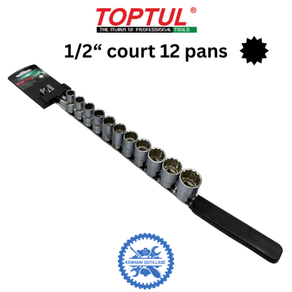 JEUX DE DOUILLES COURTE 1/2" TOPTUL 11 PCS 12P